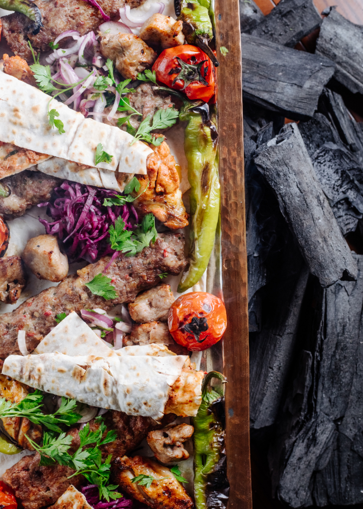Charcoal-grilled meats and flatbread